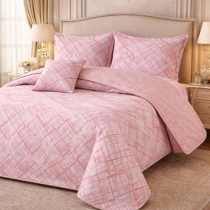 Gold Living Signature Quilted 5 Pcs Bed Spread Set Poly Bag - Pink Colour