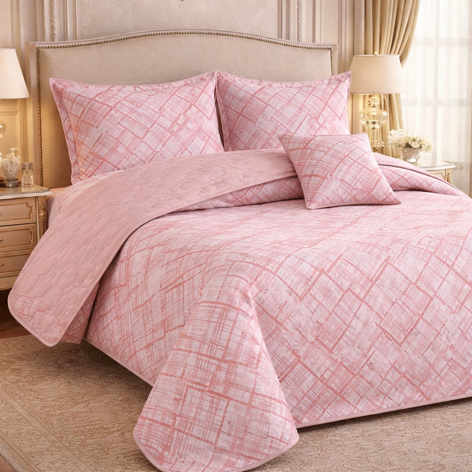 Gold Living Signature Quilted 5 Pcs Bed Spread Set Poly Bag - Pink Colour