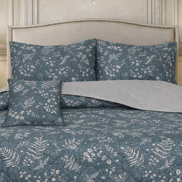 Gold Living Signature Quilted 5 Pcs Bed Spread Set Poly Bag - Slate Blue Colour