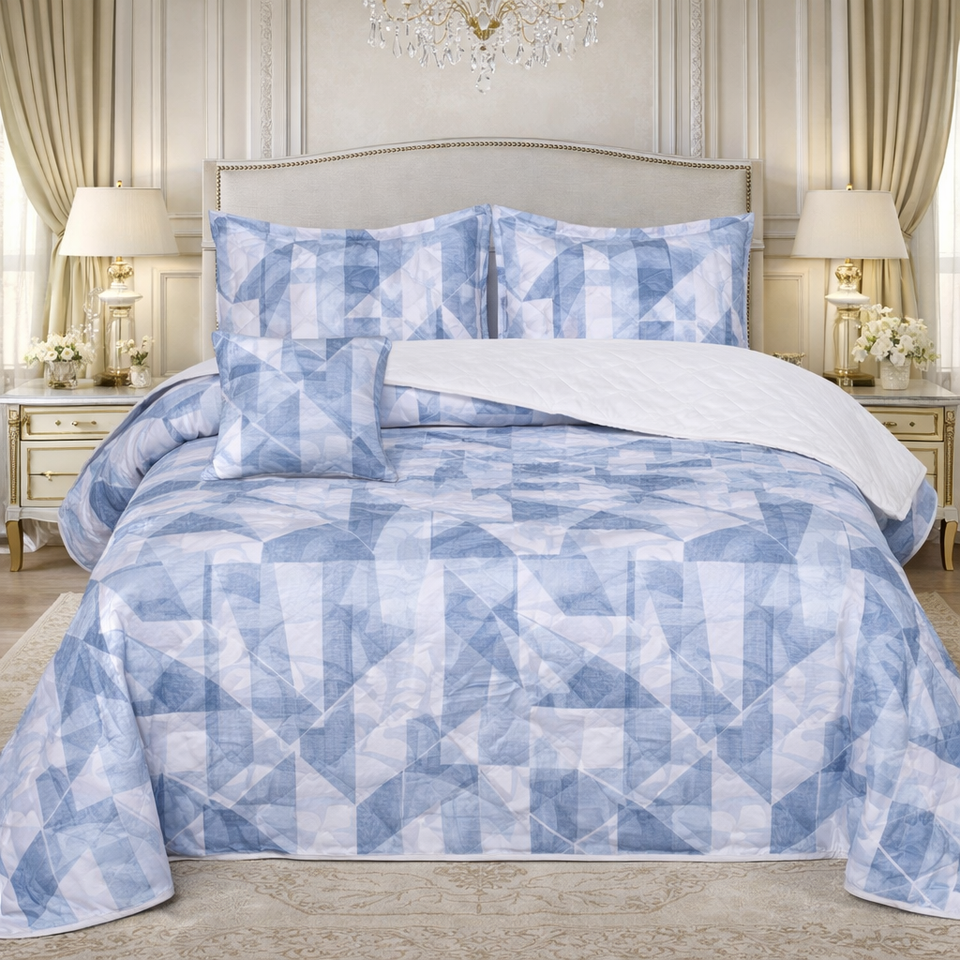 Gold Living Signature Quilted 5 Pcs Bed Spread Set Poly Bag - Sky Blue Colour