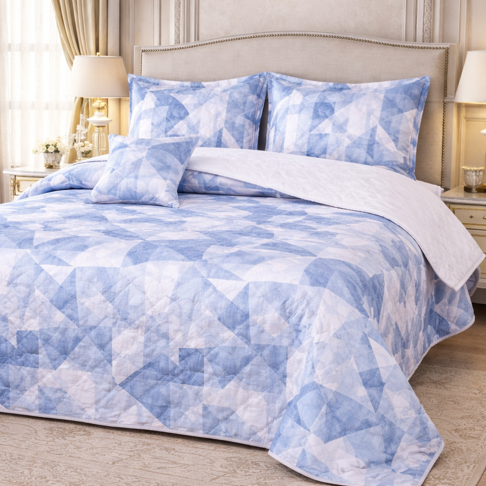 Gold Living Signature Quilted 5 Pcs Bed Spread Set Poly Bag - Sky Blue Colour