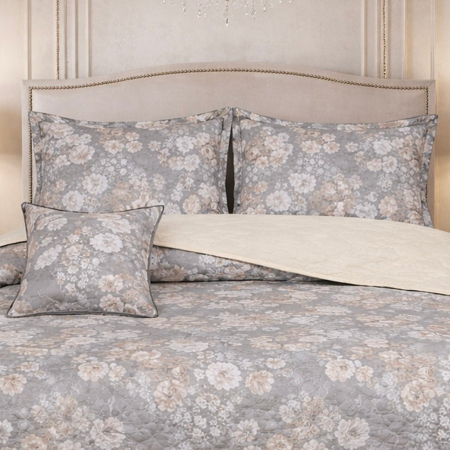 Gold Living Signature Quilted 5 Pcs Bed Spread Set Poly Bag - Light Gray Colour