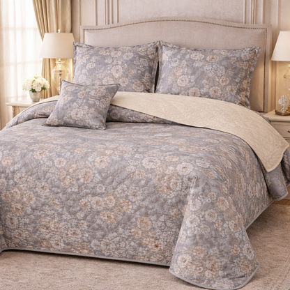 Gold Living Signature Quilted 5 Pcs Bed Spread Set Poly Bag - Light Gray Colour