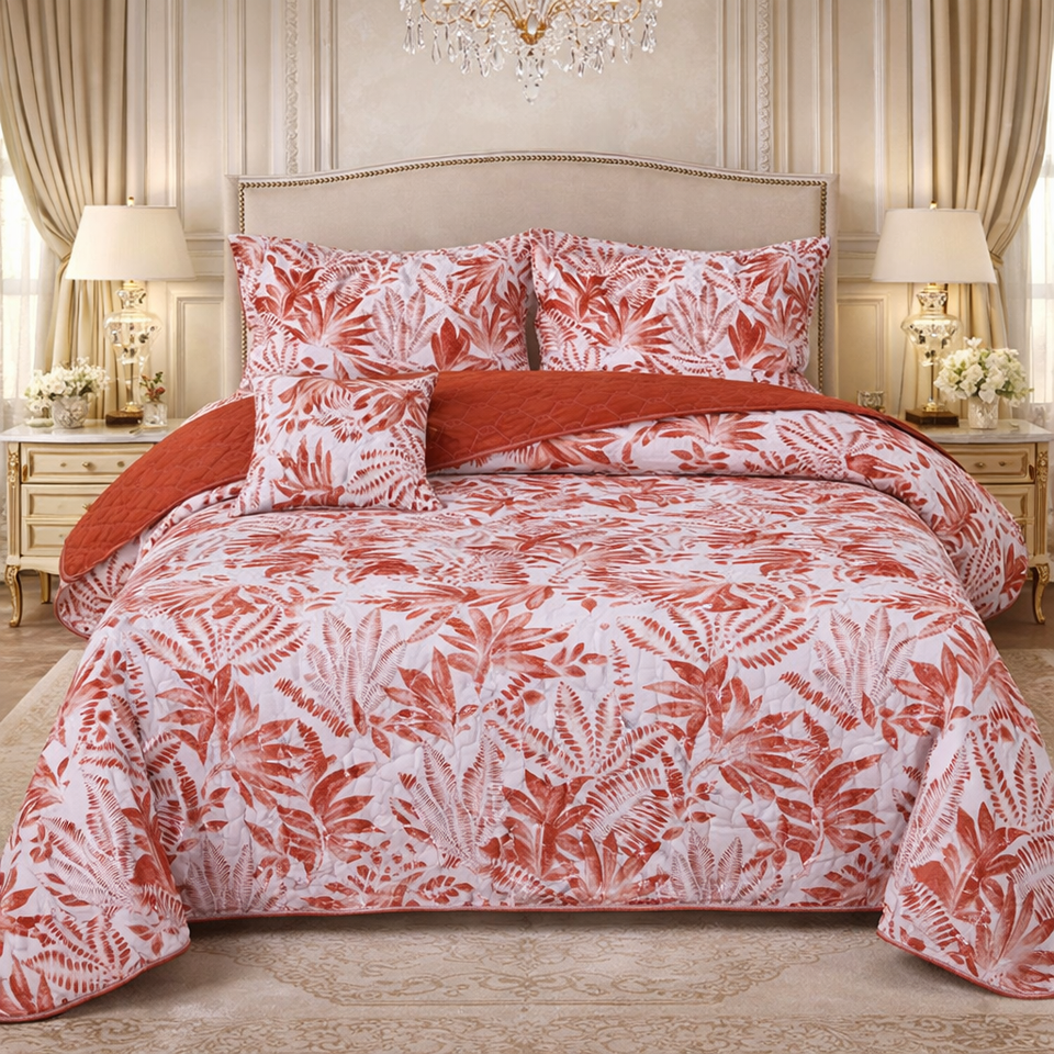 Gold Living Signature Quilted 5 Pcs Bed Spread Set Poly Bag - Pink Colour