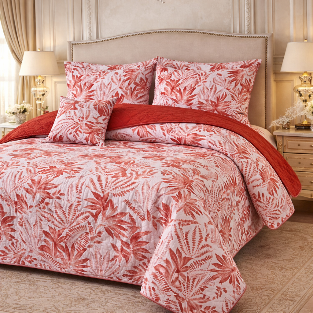 Gold Living Signature Quilted 5 Pcs Bed Spread Set Poly Bag - Pink Colour