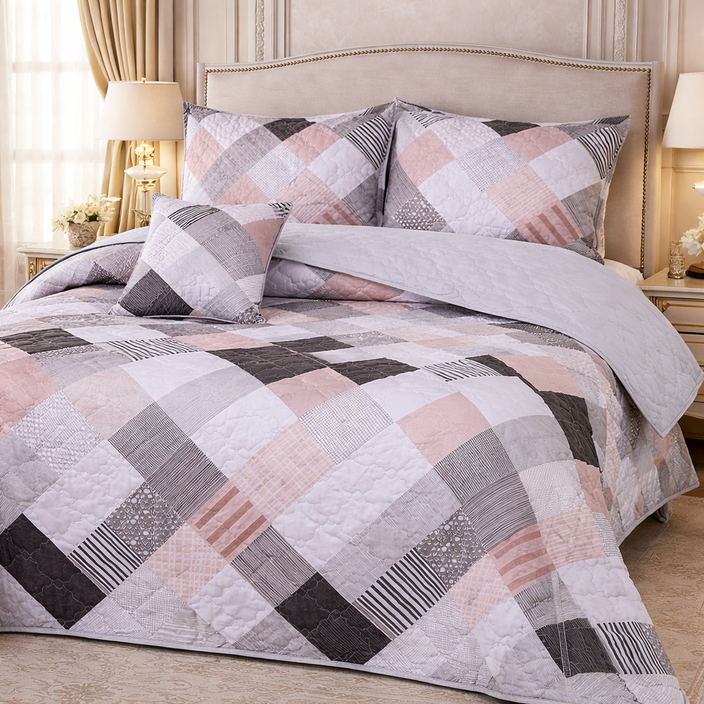 Gold Living Signature Quilted 5 Pcs Bed Spread Set Poly Bag - Off White Colour