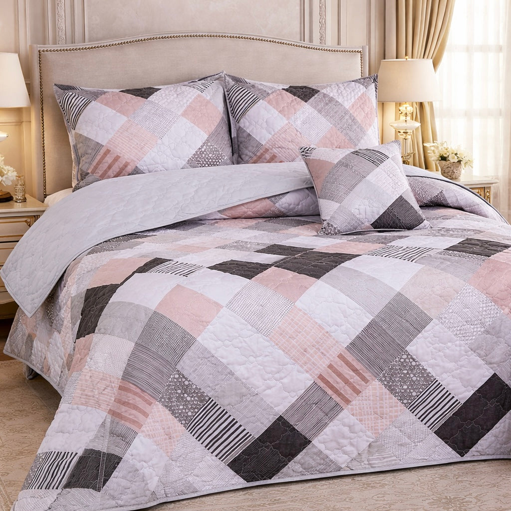 Gold Living Signature Quilted 5 Pcs Bed Spread Set Poly Bag - Off White Colour