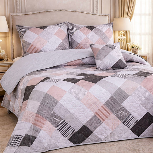 Gold Living Signature Quilted 5 Pcs Bed Spread Set Poly Bag - Off White Colour
