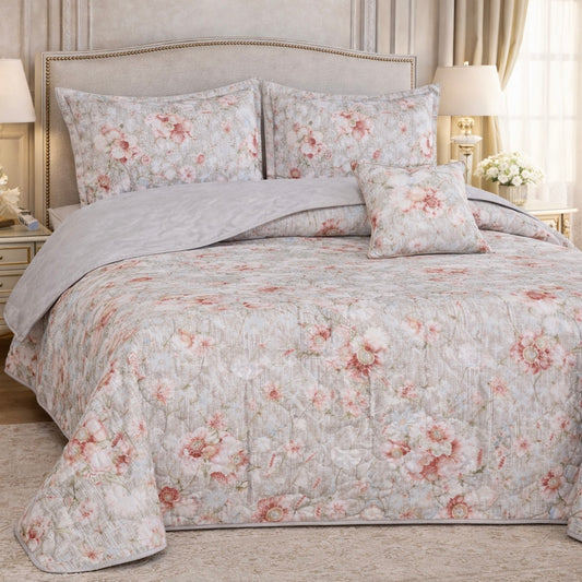Gold Living Signature Quilted 5 Pcs Bed Spread Set Poly Bag - Silver Colour