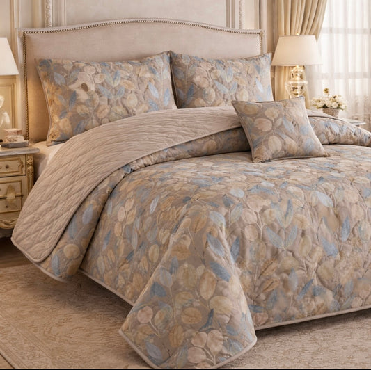 Gold Living Signature Quilted 5 Pcs Bed Spread Set Poly Bag - Beige Colour