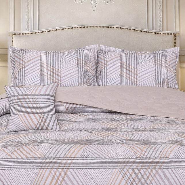 Gold Living Signature Quilted 5 Pcs Bed Spread Set Poly Bag - Light Gray Colour