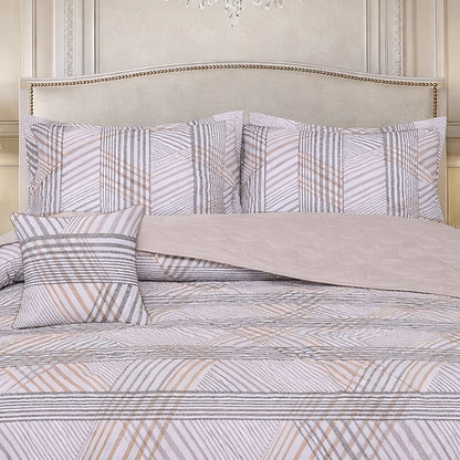 Gold Living Signature Quilted 5 Pcs Bed Spread Set Poly Bag - Light Gray Colour