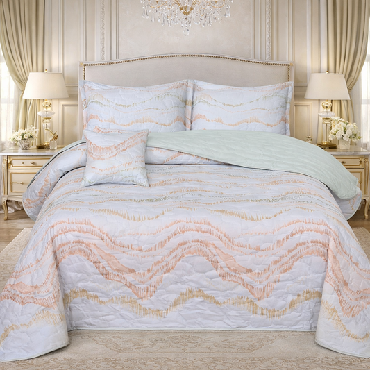 Gold Living Signature Quilted 5 Pcs Bed Spread Set Poly Bag - Beige Colour