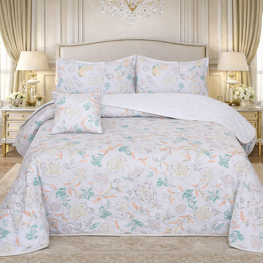 Gold Living Signature Quilted 5 Pcs Bed Spread Set Poly Bag - White Colour