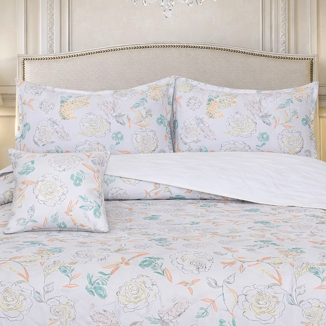 Gold Living Signature Quilted 5 Pcs Bed Spread Set Poly Bag - White Colour