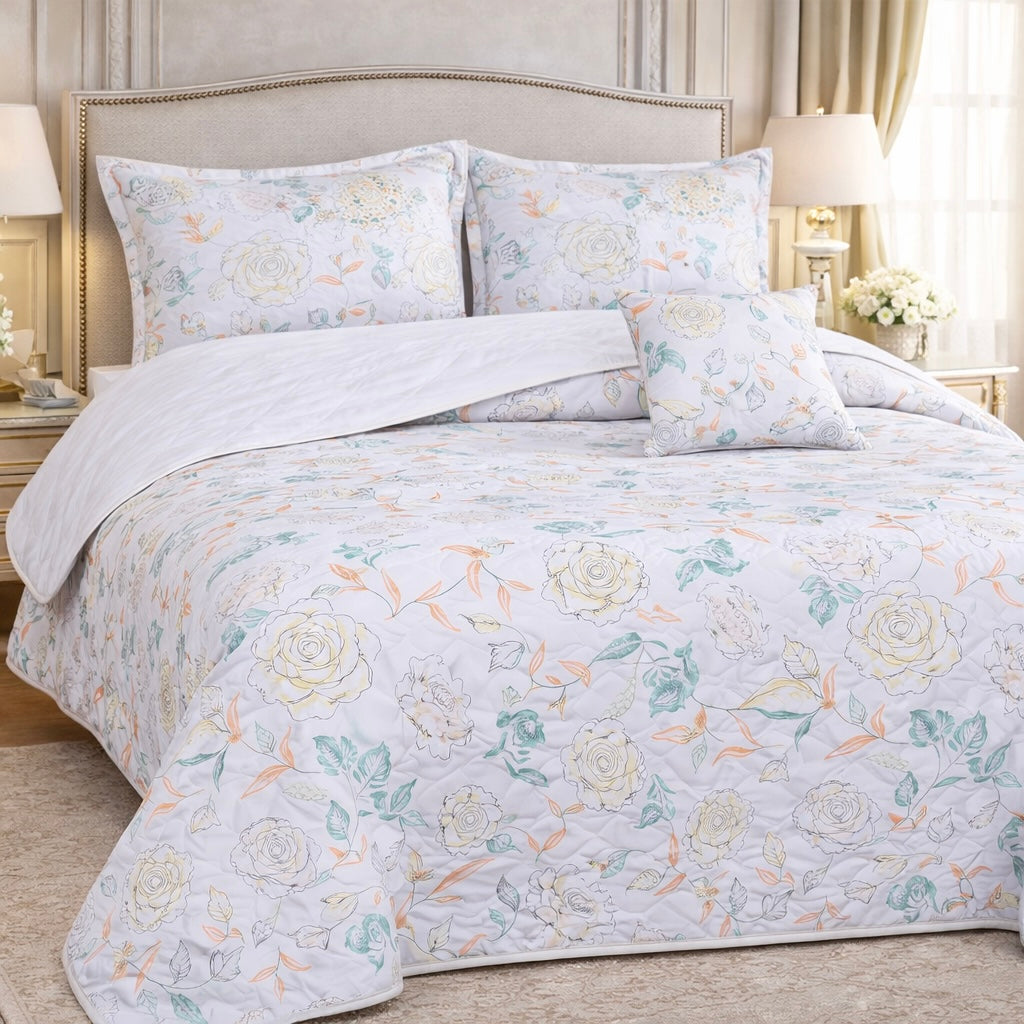 Gold Living Signature Quilted 5 Pcs Bed Spread Set Poly Bag - White Colour