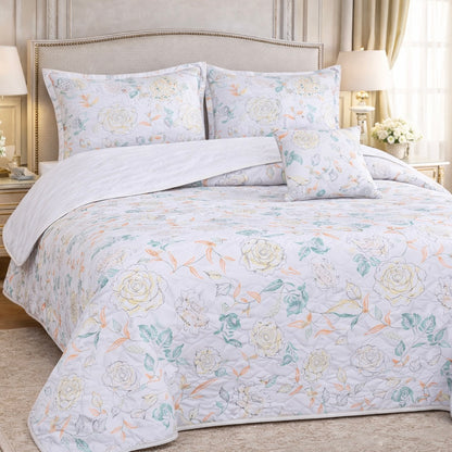 Gold Living Signature Quilted 5 Pcs Bed Spread Set Poly Bag - White Colour