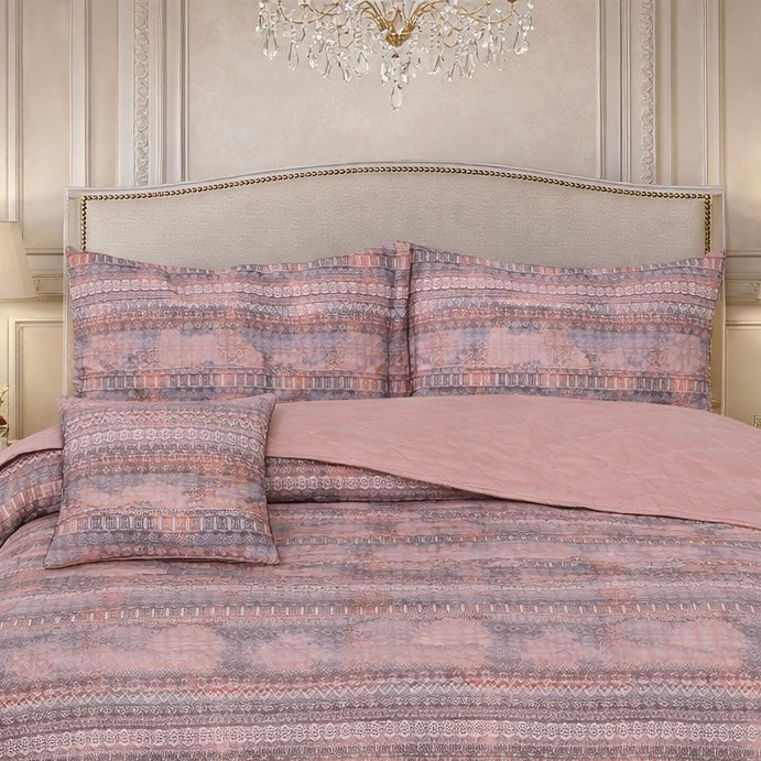 Gold Living Signature Quilted 5 Pcs Bed Spread Set Poly Bag - Light Pink Colour