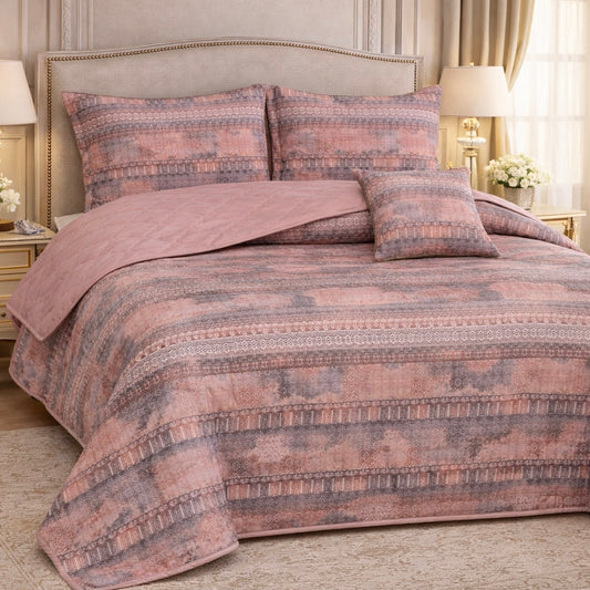 Gold Living Signature Quilted 5 Pcs Bed Spread Set Poly Bag - Light Pink Colour