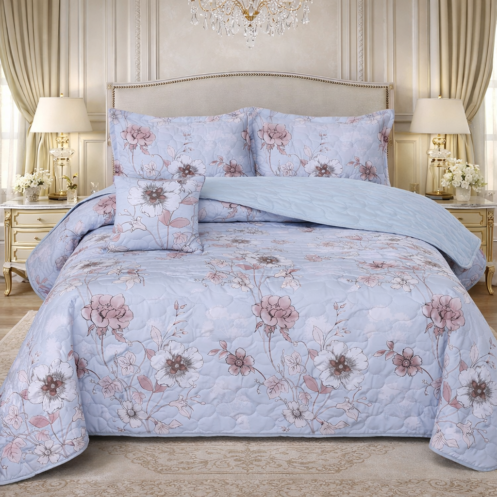Gold Living Signature Quilted 5 Pcs Bed Spread Set Poly Bag - Off White Colour