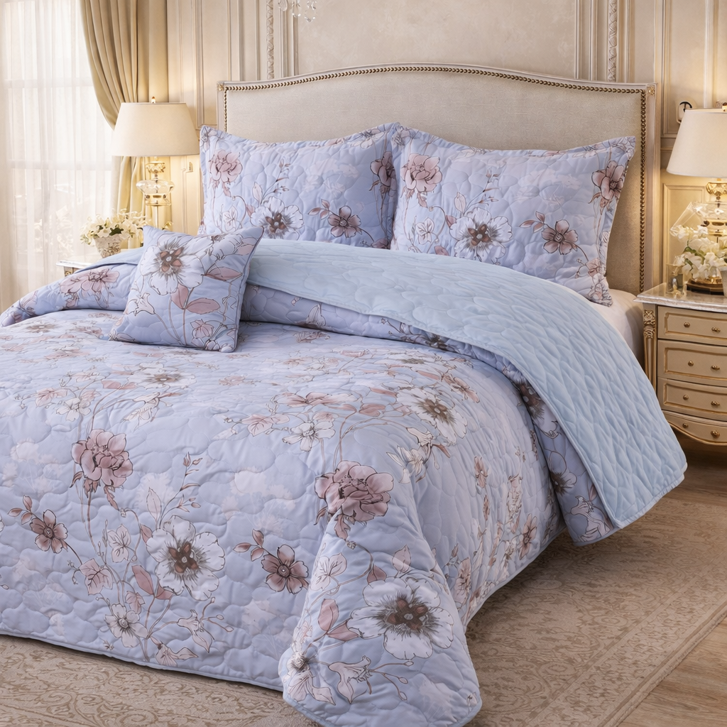 Gold Living Signature Quilted 5 Pcs Bed Spread Set Poly Bag - Off White Colour