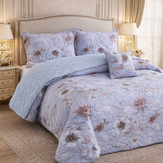 Gold Living Signature Quilted 5 Pcs Bed Spread Set Poly Bag - Off White Colour