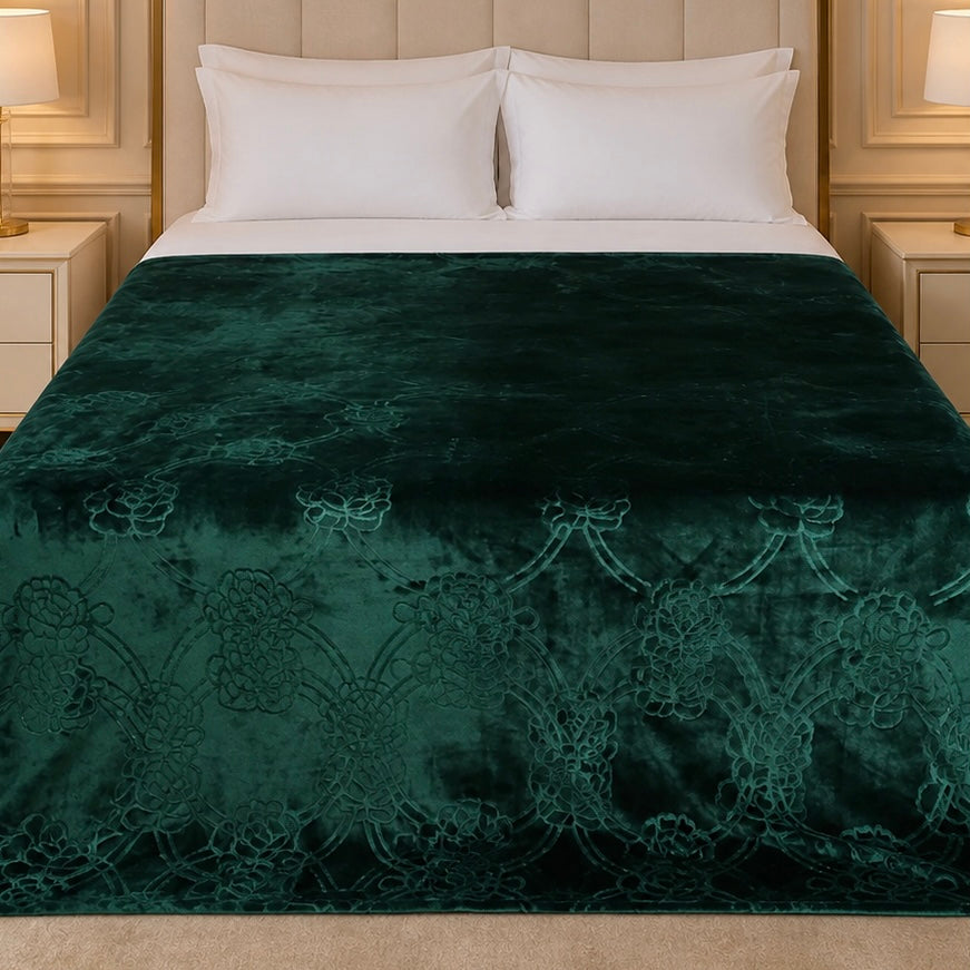 Golden Loom Warmth Fleece Blanket King Size - Dark Green