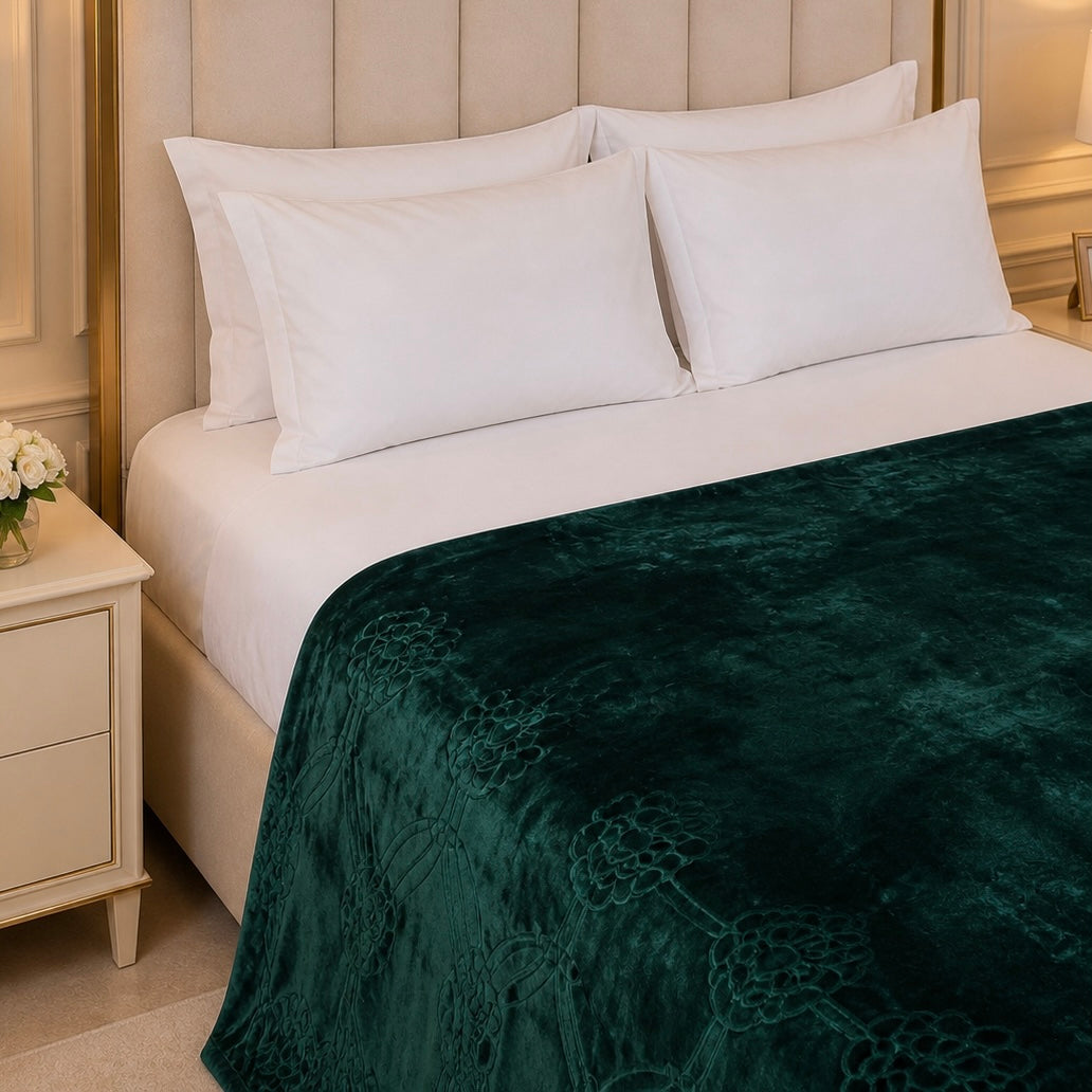 Golden Loom Warmth Fleece Blanket King Size - Dark Green