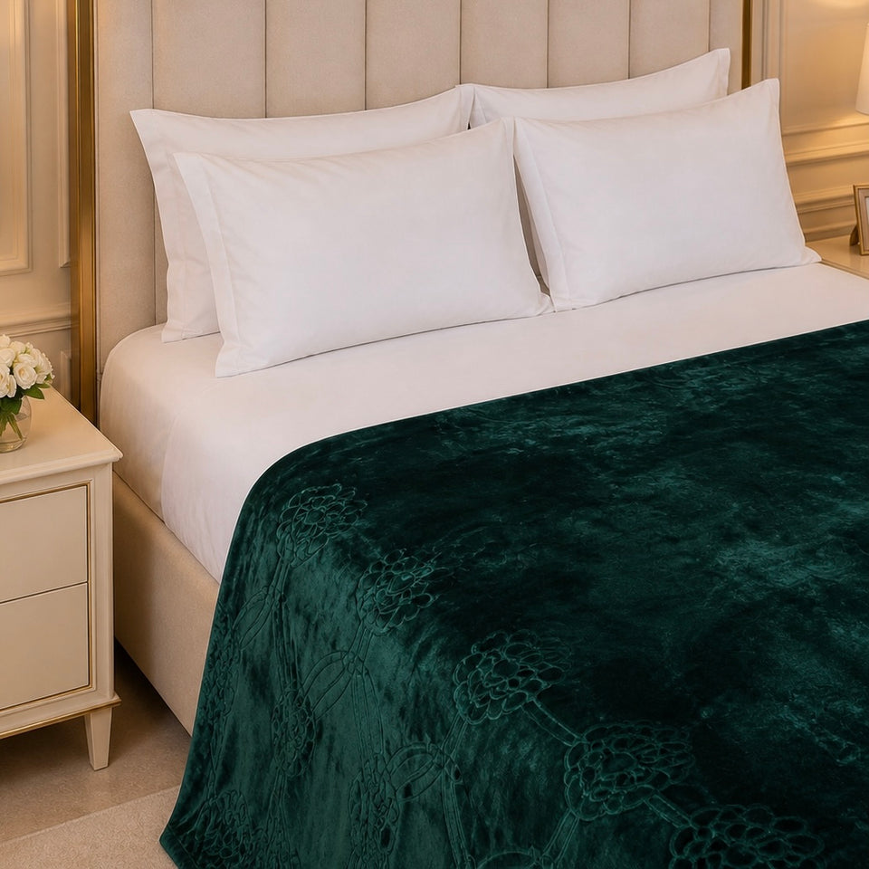 Golden Loom Warmth Fleece Blanket King Size - Dark Green