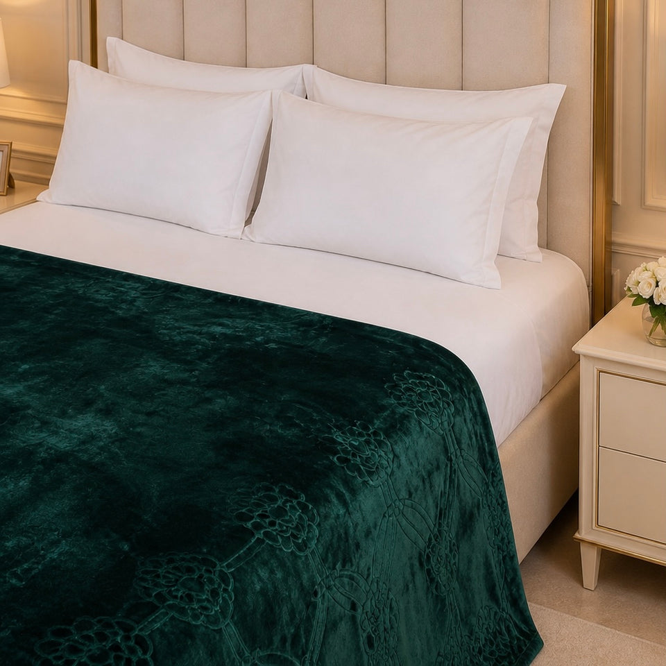 Golden Loom Warmth Fleece Blanket King Size - Dark Green
