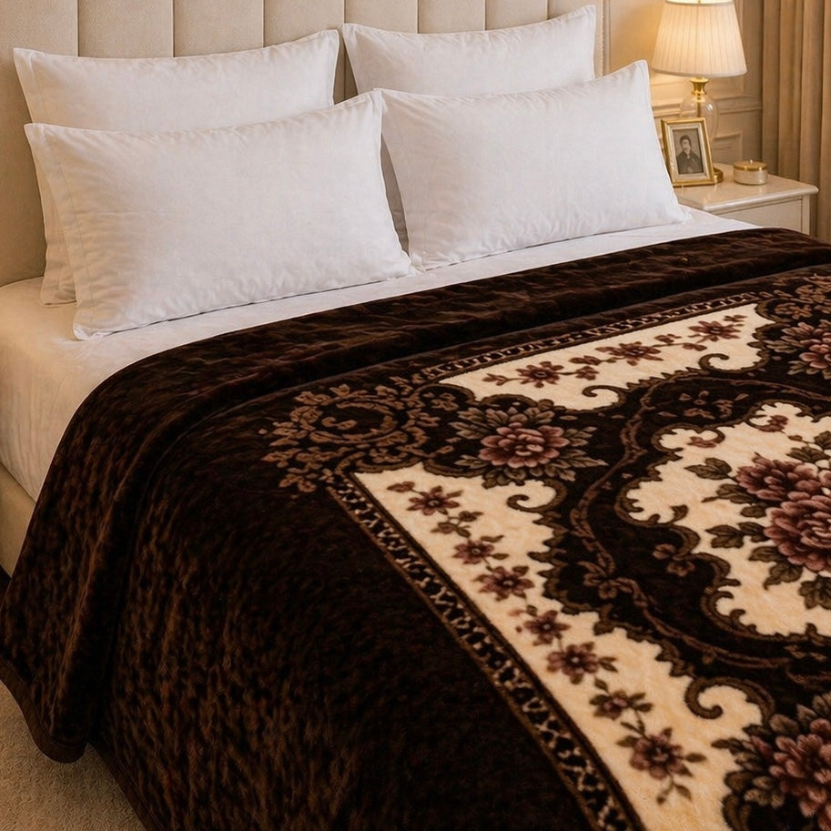 Grandeur Max Double Bed Blanket 2 Ply in Poly Bag - Dark Brown Colour