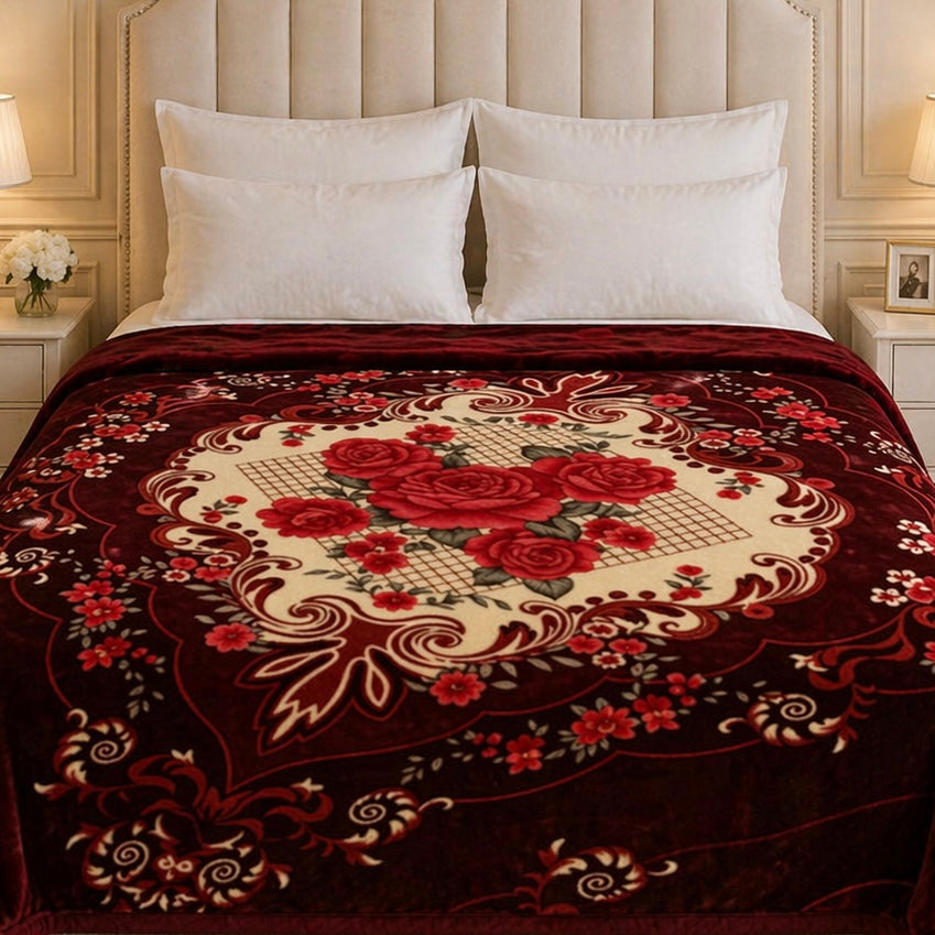 Grandeur Max Double Bed Blanket 2 Ply in Poly Bag - Maroon Colour