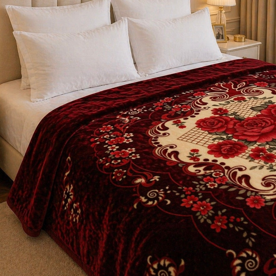 Grandeur Max Double Bed Blanket 2 Ply in Poly Bag - Maroon Colour
