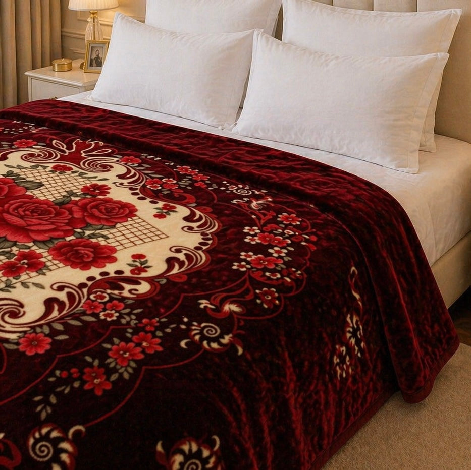 Grandeur Max Double Bed Blanket 2 Ply in Poly Bag - Maroon Colour