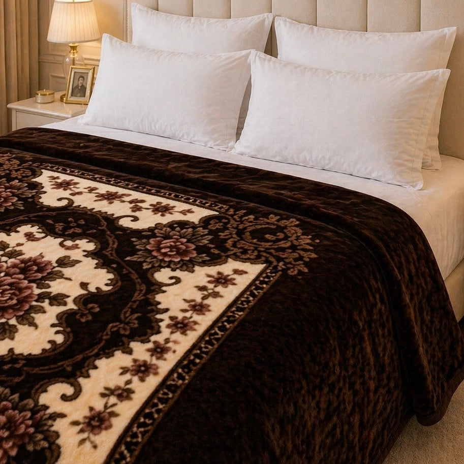 Grandeur Max Double Bed Blanket 2 Ply in Poly Bag - Dark Brown Colour