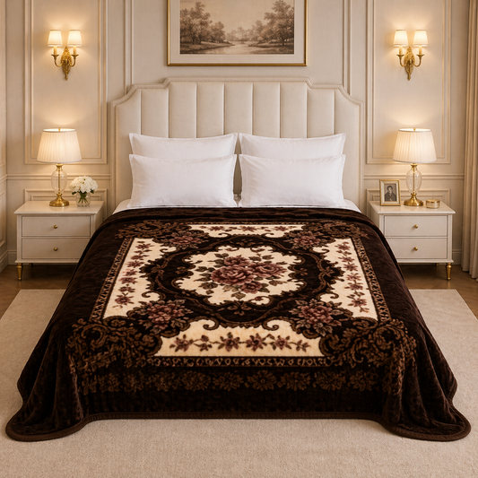 Grandeur Max Double Bed Blanket 2 Ply in Poly Bag - Dark Brown Colour