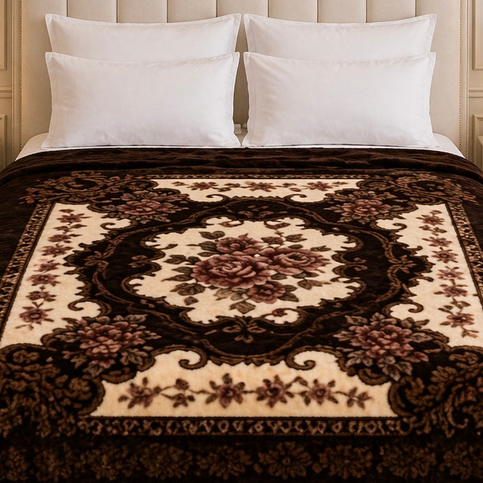 Grandeur Max Double Bed Blanket 2 Ply in Poly Bag - Dark Brown Colour