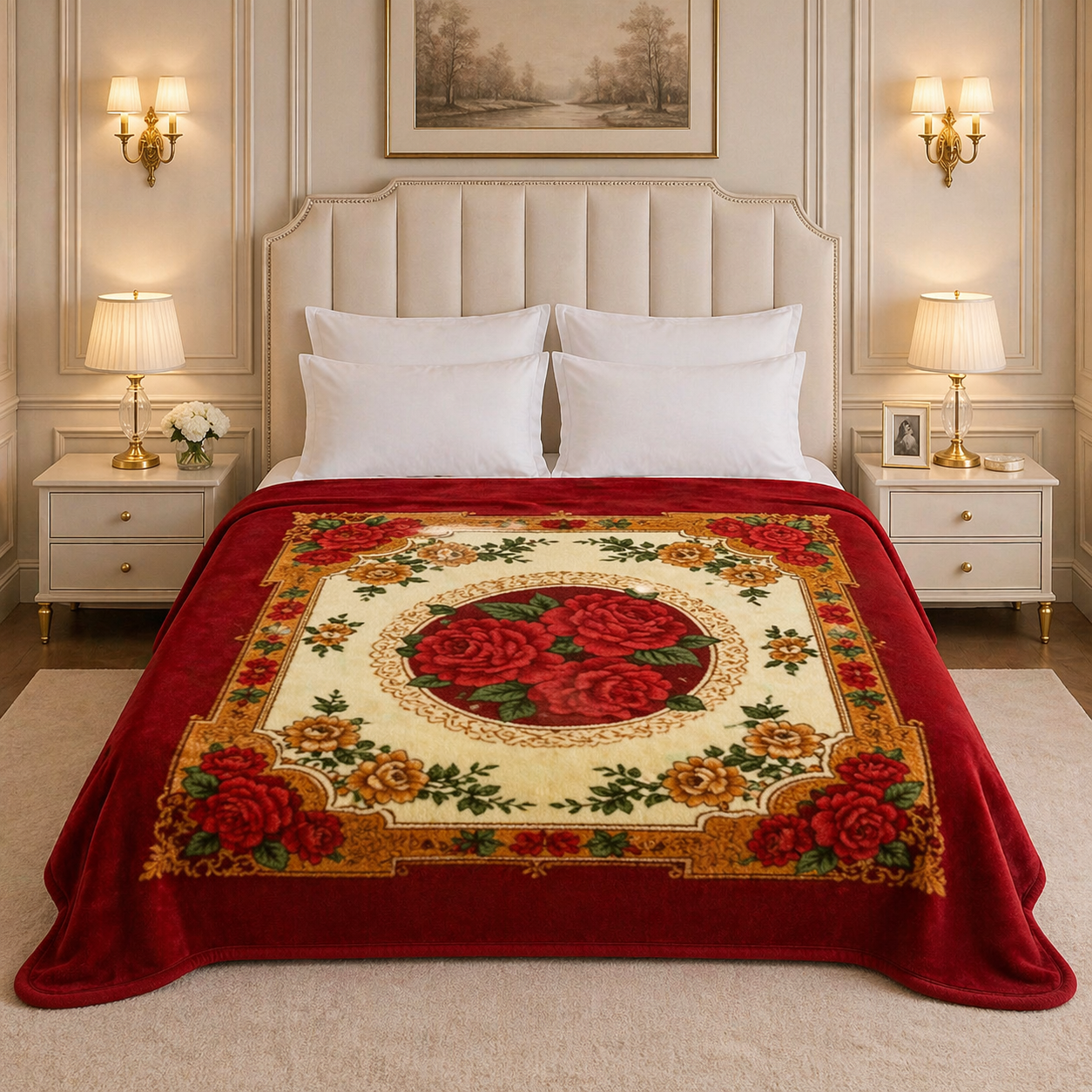 Grandeur Max Double Bed Blanket 2 Ply in Poly Bag - Red Colour