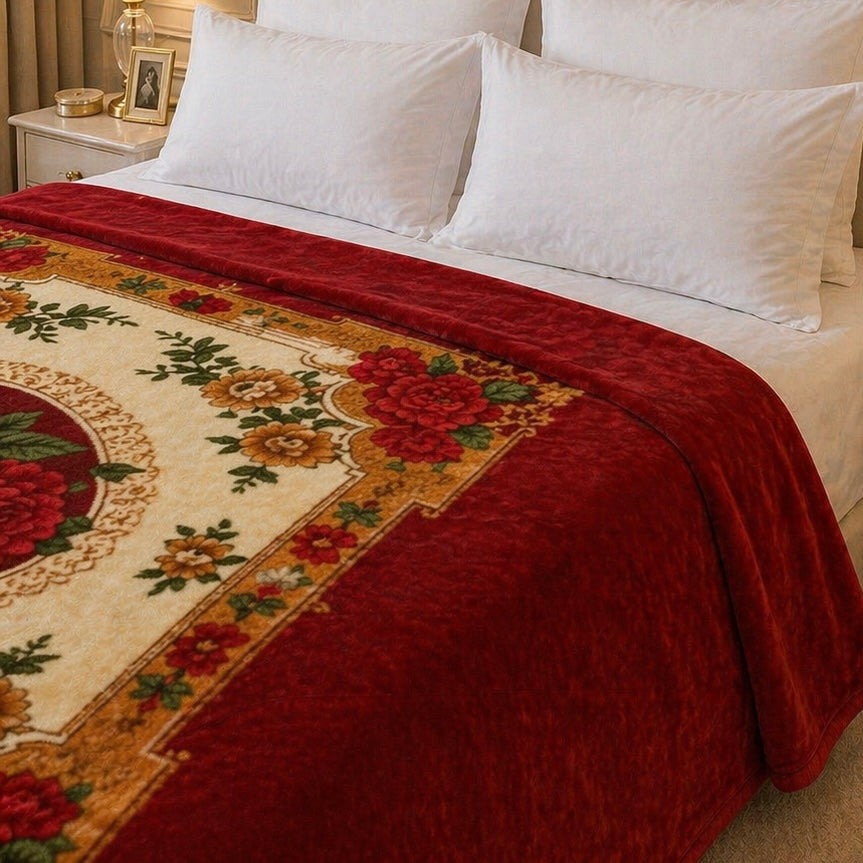 Grandeur Max Double Bed Blanket 2 Ply in Poly Bag - Red Colour