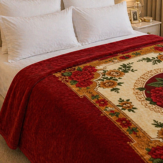 Grandeur Max Double Bed Blanket 2 Ply in Poly Bag - Red Colour