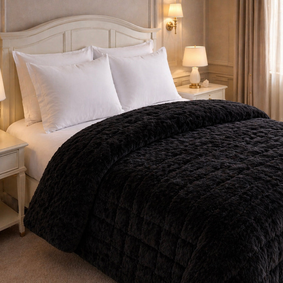 Heritage Home 4 Pcs Top Fitted Comforter Set - Black Colour