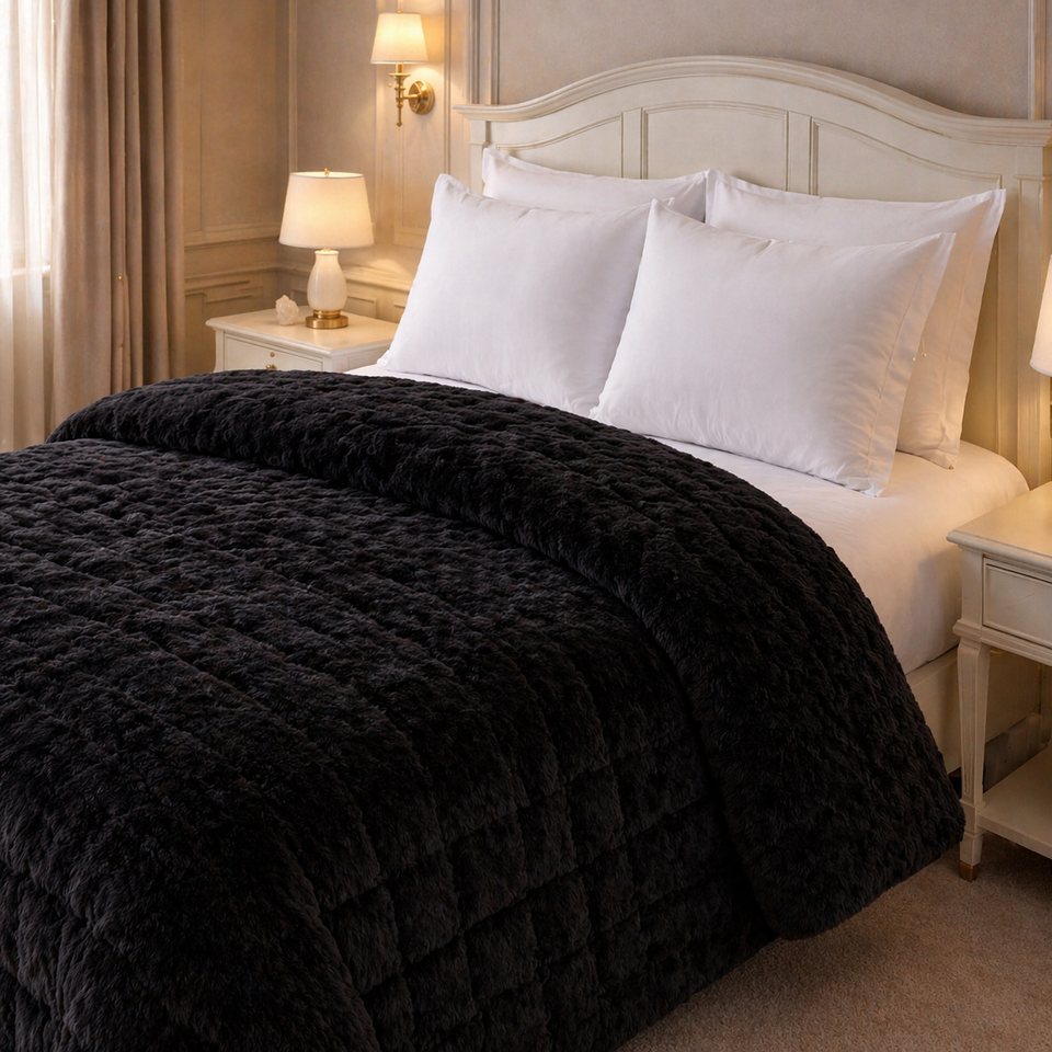 Heritage Home 4 Pcs Top Fitted Comforter Set - Black Colour