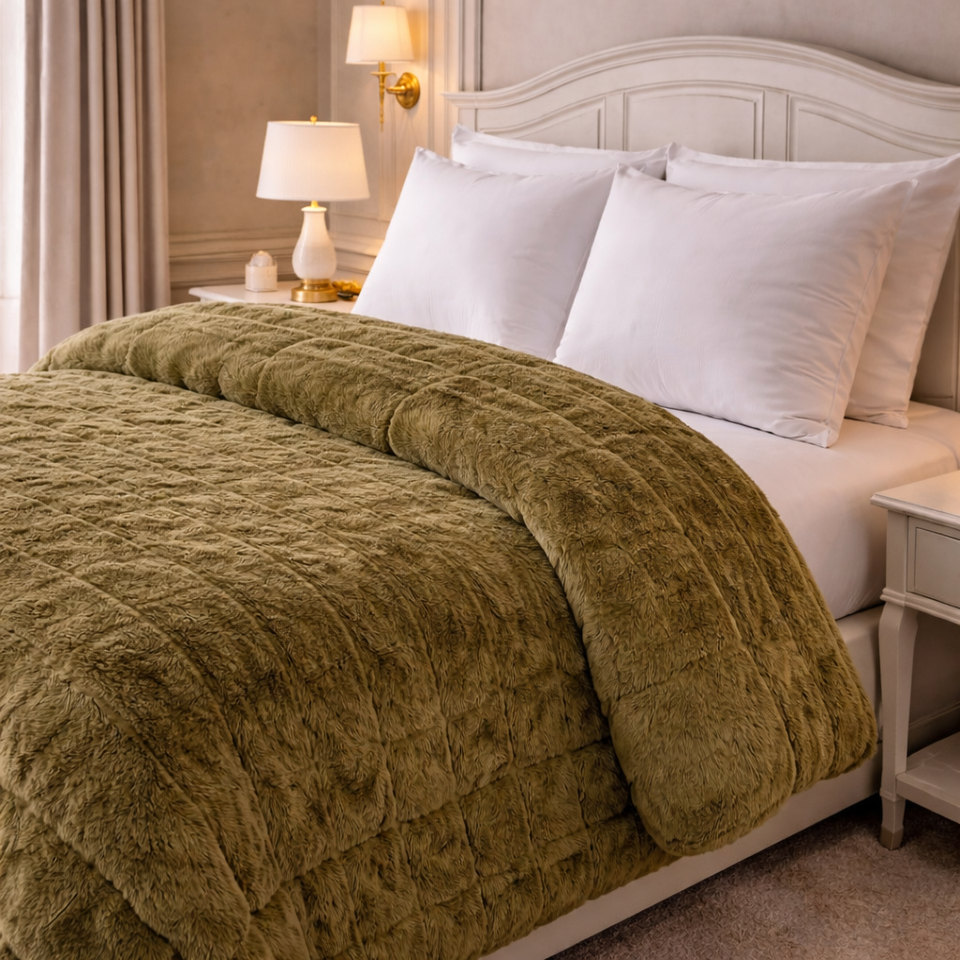 Heritage Home 4 Pcs Top Fitted Comforter Set - Olive Green Colour