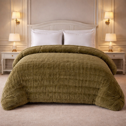 Heritage Home 4 Pcs Top Fitted Comforter Set - Olive Green Colour 
