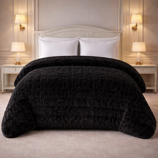 Heritage Home 4 Pcs Top Fitted Comforter Set - Black Colour 