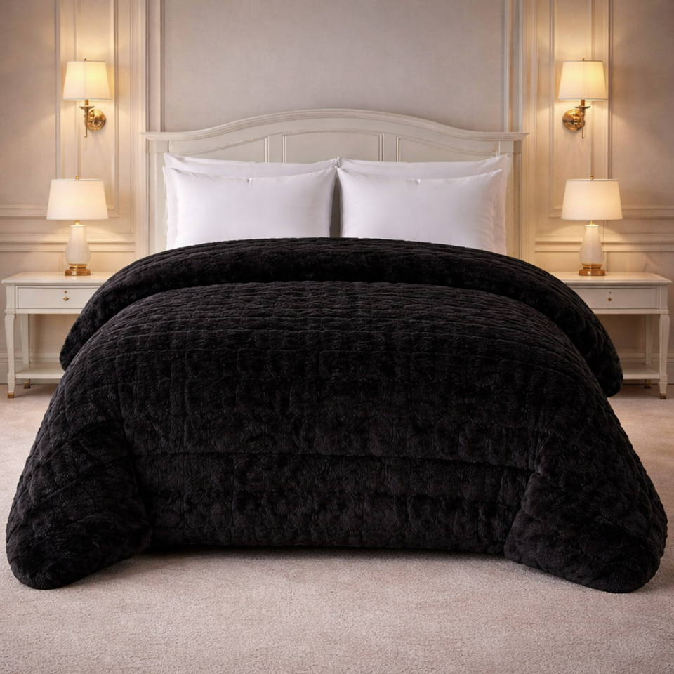 Heritage Home 4 Pcs Top Fitted Comforter Set - Black Colour
