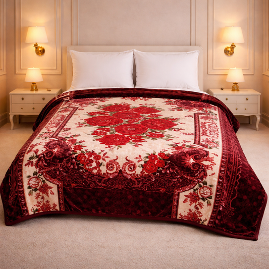 Imperial Loom Double Bed Blanket 2 Ply in Poly Bag - Maroon Colour