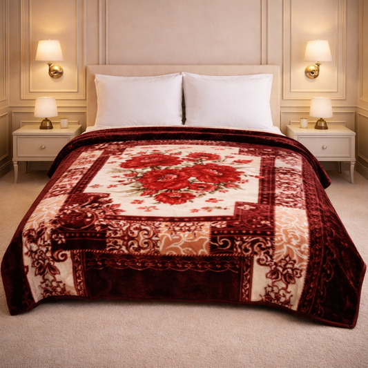 Imperial Loom Double Bed Blanket 2 Ply in Poly Bag - Maroon Colour