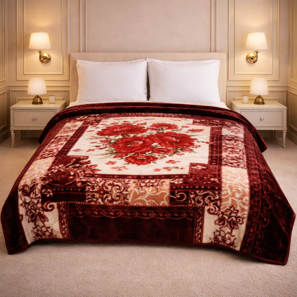 Imperial Loom Double Bed Blanket 2 Ply in Poly Bag - Maroon Colour
