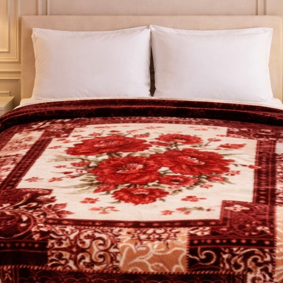 Imperial Loom Double Bed Blanket 2 Ply in Poly Bag - Maroon Colour